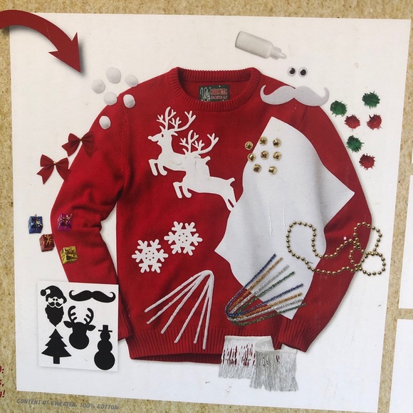 Ugly Christmas Sweater Kit Red Size M Boxed Special Edition Reindeer & Snow New - Picture 1 of 7